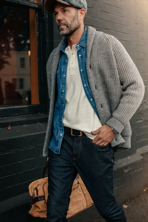 &SONS Jackets & Coats>Pioneer British Wool Cardigan Grey