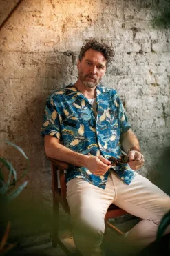&SONS Tops>Aloha Crane Club Shirt Blue