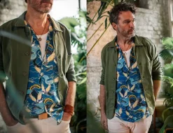 &SONS Tops></noscript>Aloha Crane Club Shirt Blue