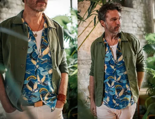&SONS Tops>Aloha Crane Club Shirt Blue