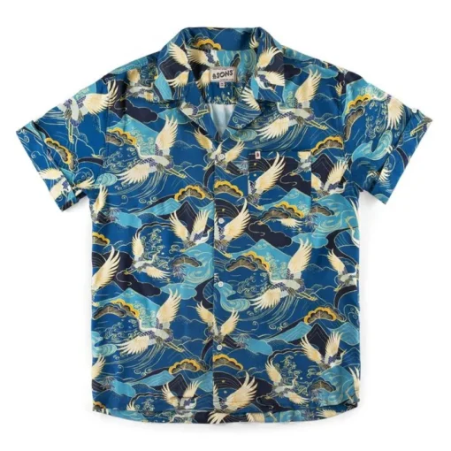 &SONS Tops>Aloha Crane Club Shirt Blue