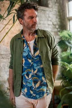 &SONS Tops></noscript>Aloha Crane Club Shirt Blue