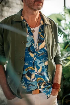 &SONS Tops></noscript>Aloha Crane Club Shirt Blue