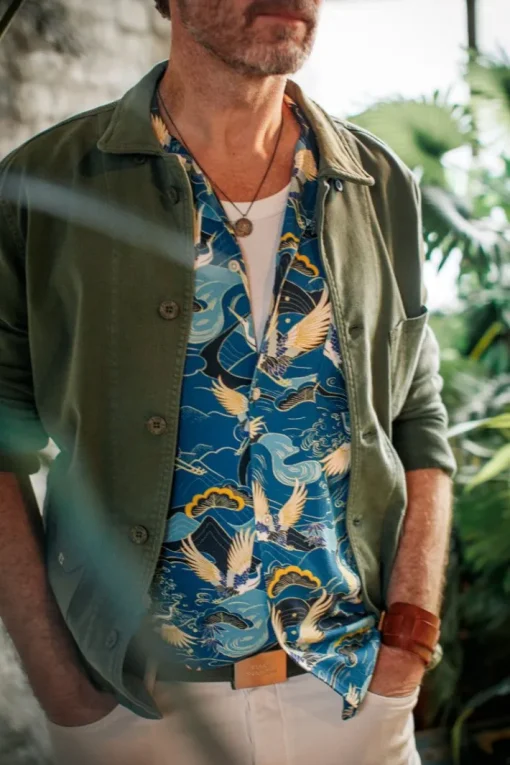 &SONS Tops>Aloha Crane Club Shirt Blue