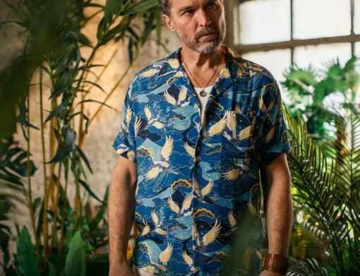 &SONS Tops>Aloha Crane Club Shirt Blue