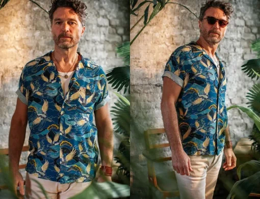 &SONS Tops>Aloha Crane Club Shirt Blue