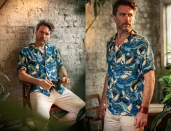 &SONS Tops></noscript>Aloha Crane Club Shirt Blue
