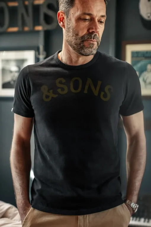 &SONS Tops>Original Old Yellow Logo T-Shirt Black