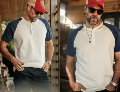&SONS Tops></noscript>The Chariot Henley Shirt Raw/Indigo