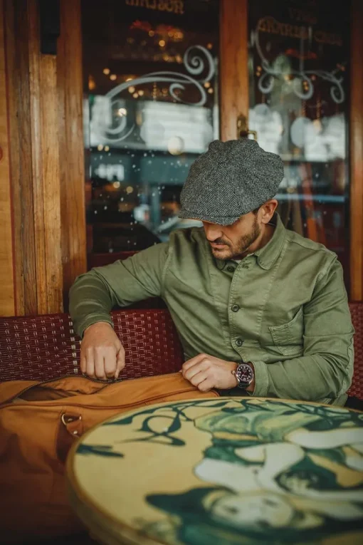 &SONS Knitwear>Thompson Baker Boy Hat- Grey Herringbone