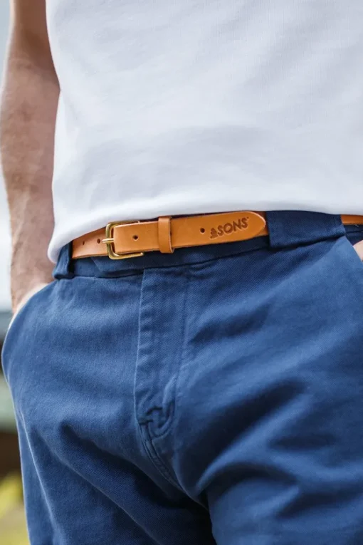 &SONS Leather Goods>Virgil Thin Tan Leather Belt
